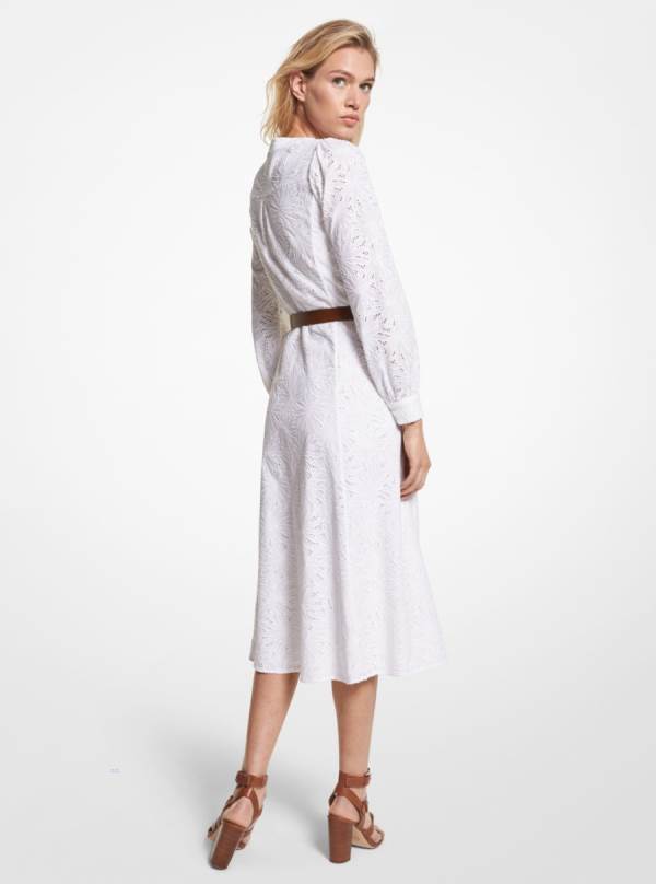 Damske Saty Michael Kors Palm Eyelet Cotton Midi Biele - Oblecenie Michael Kors Nejlevnejsi | ZBTQP-2540